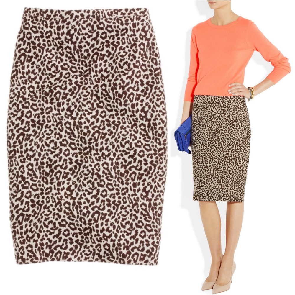 NWT J Crew No 2 Linen Pencil Skirt in Safari Cat Leopard Print Size 8P